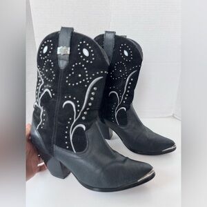 Dingo Black Studded Leather Ava Stacked Heel Cowboy Western Boots Women's Size 9
